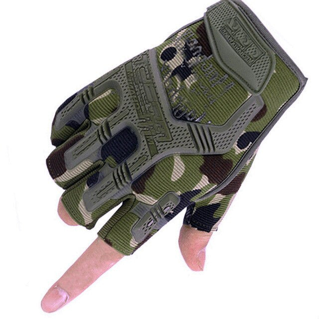 Black half-finger tactical gloves with reinforced knuckles and adjustable straps for outdoor protective gear. — view 7