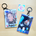 Clear acrylic Jungkook polaroid photocard holder keychain with black ball chain and claw clasp
