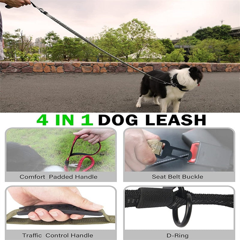 4 in 1 shock absorbing dog leash made of durable nylon with reflective stitching — view 5
