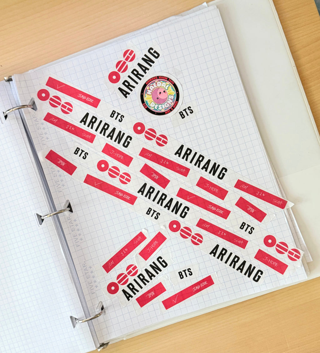 BTS Arirang washi tape roll featuring striking red graphics for scrapbooking and journal decoration — view 2