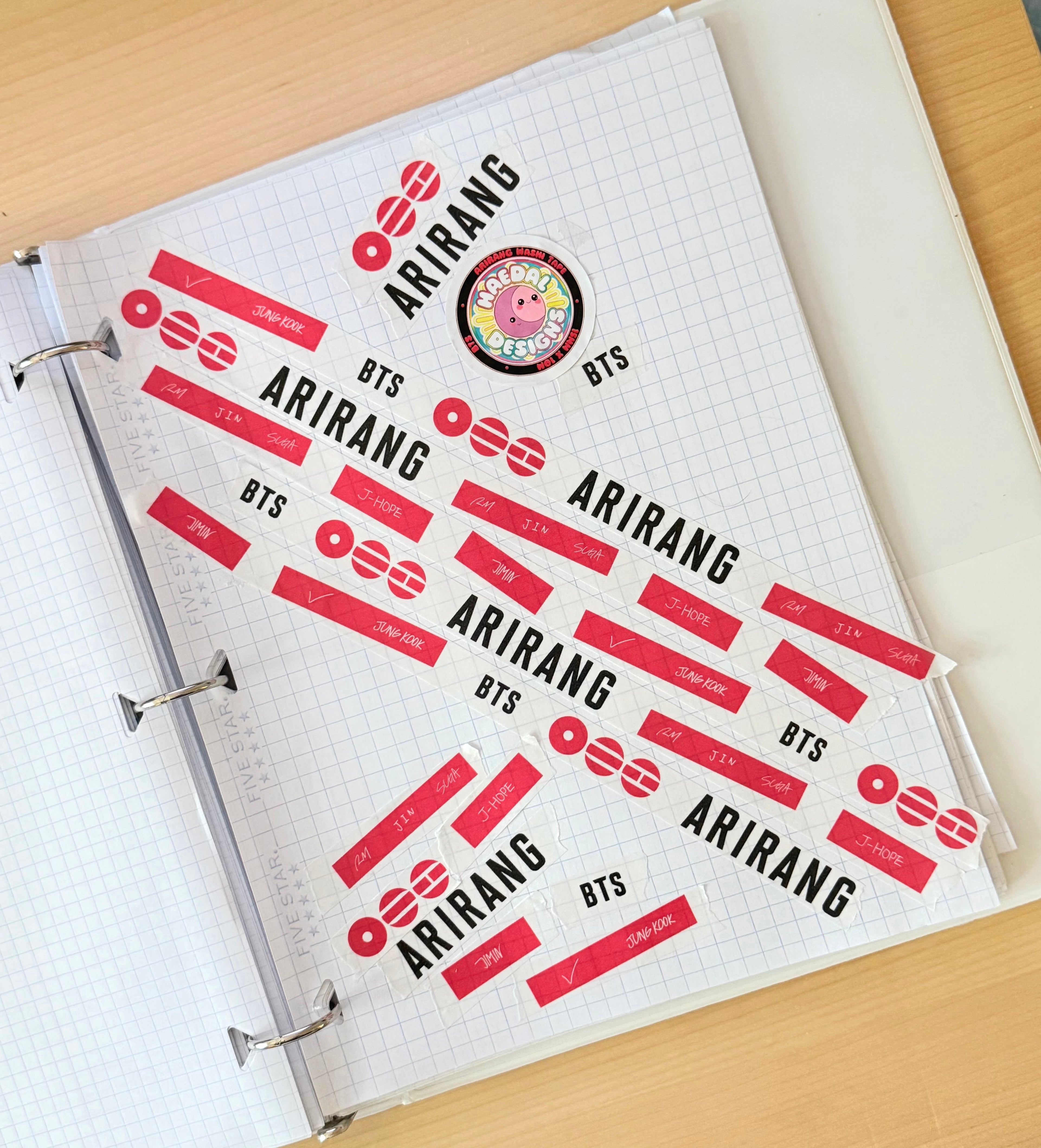 BTS Arirang washi tape roll featuring striking red graphics for scrapbooking and journal decoration — view 2