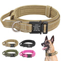 Personalized military tactical dog collar made of durable padded nylon with a quick control handle