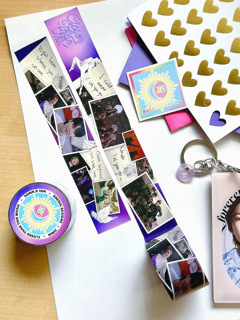Jimin Closer Than This 30mm decorative washi tape roll featuring vibrant music video graphics