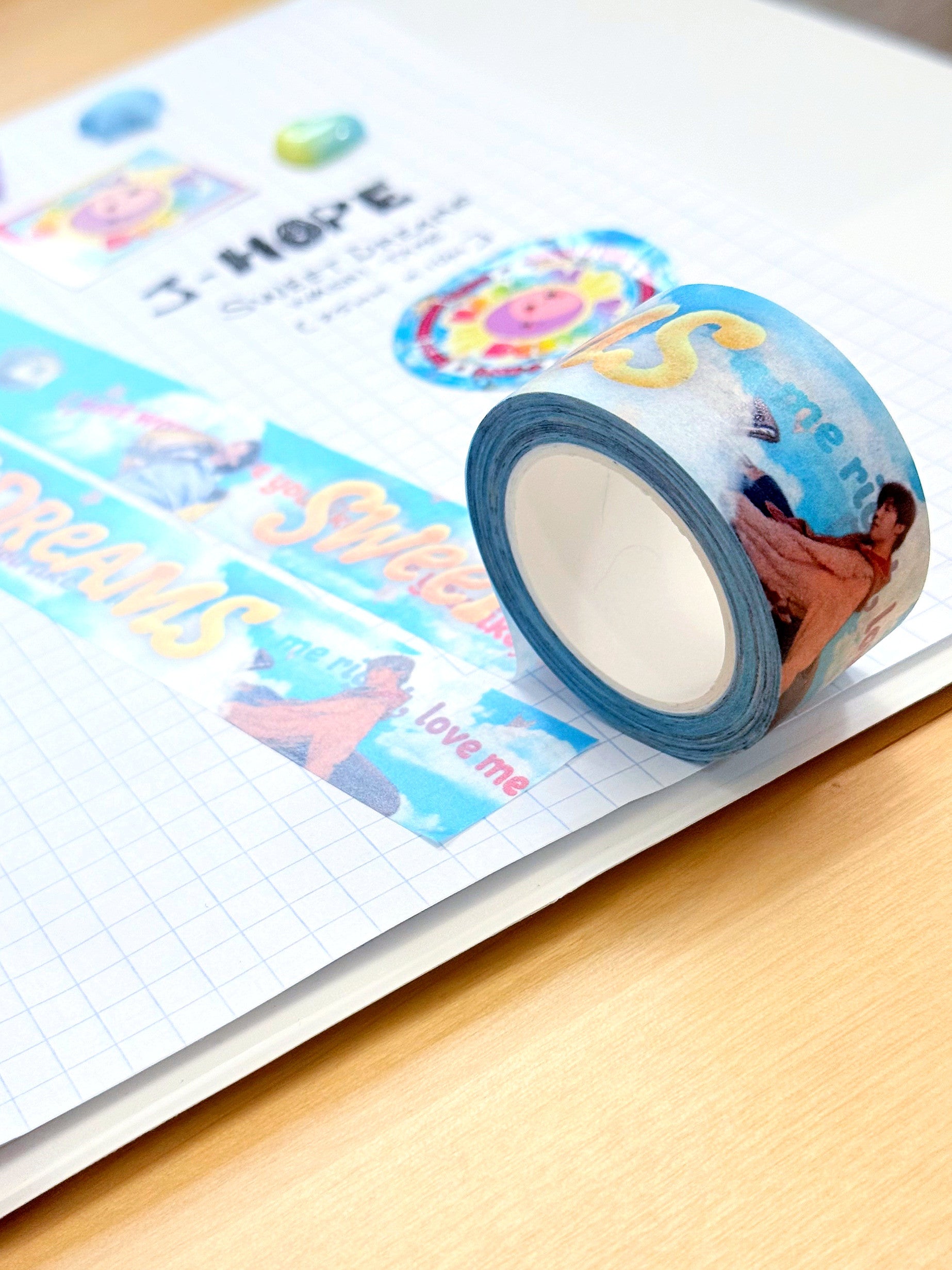 Sweet Dreams 25mm washi tape roll featuring dreamy cloud designs and aesthetic lyrics — view 7