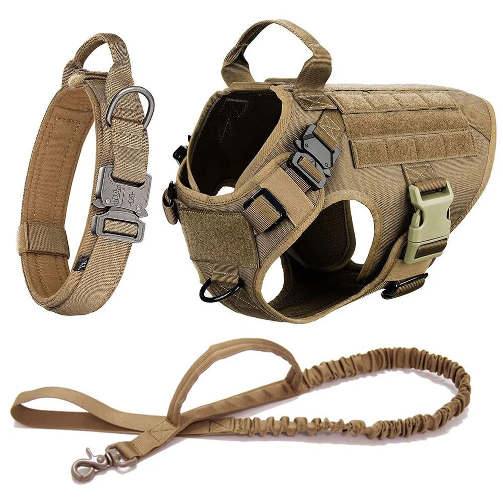 Military dog harness and leash kit in solid color nylon with padded tactical vest. — view 6