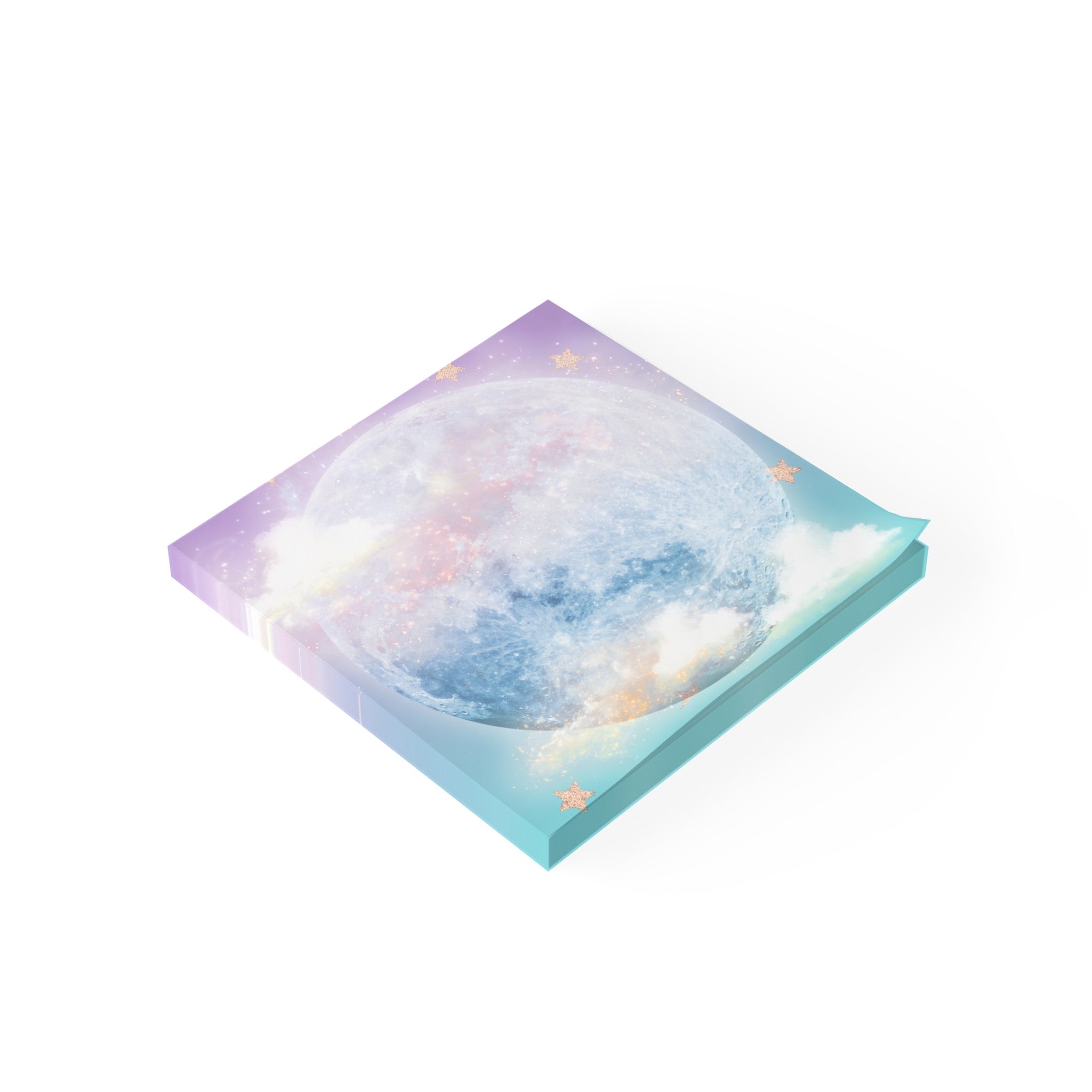 Moonlight Shimmer Sticky Notes featuring a dreamy pastel sky, moon, and fluffy clouds design. — view 2