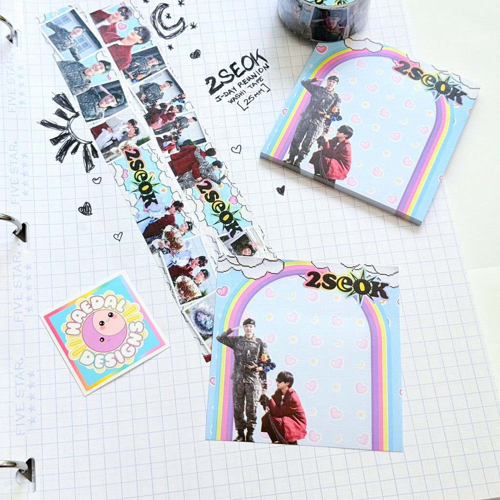 2Seok J-Day Reunion adhesive sticky notes featuring light blue BTS design with rainbows and clouds — view 2