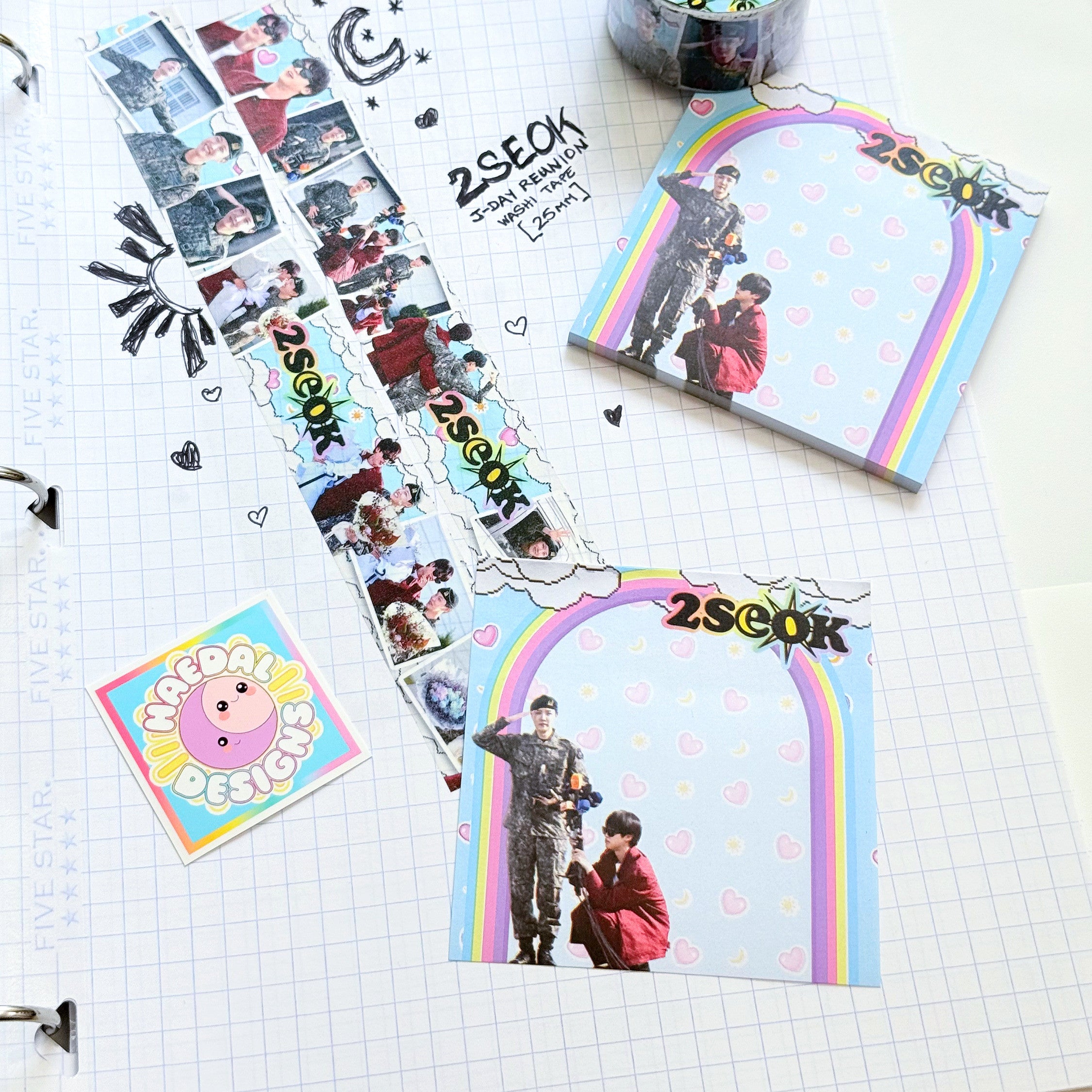 2Seok J-Day Reunion adhesive sticky notes featuring light blue BTS design with rainbows and clouds — view 2