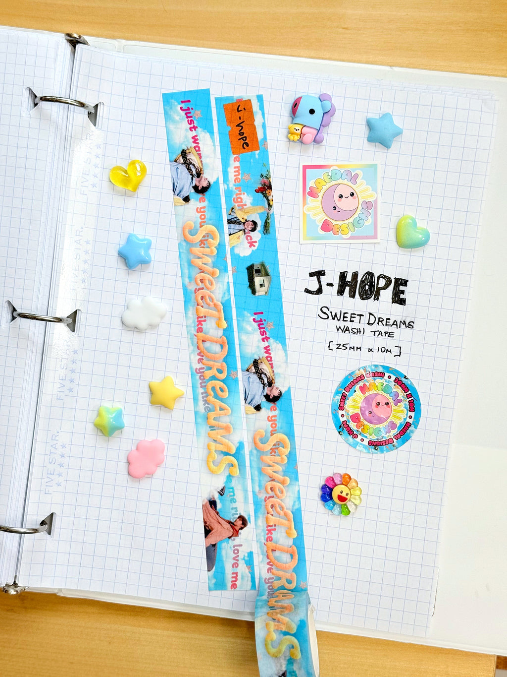 Sweet Dreams 25mm washi tape roll featuring dreamy cloud designs and aesthetic lyrics — view 4