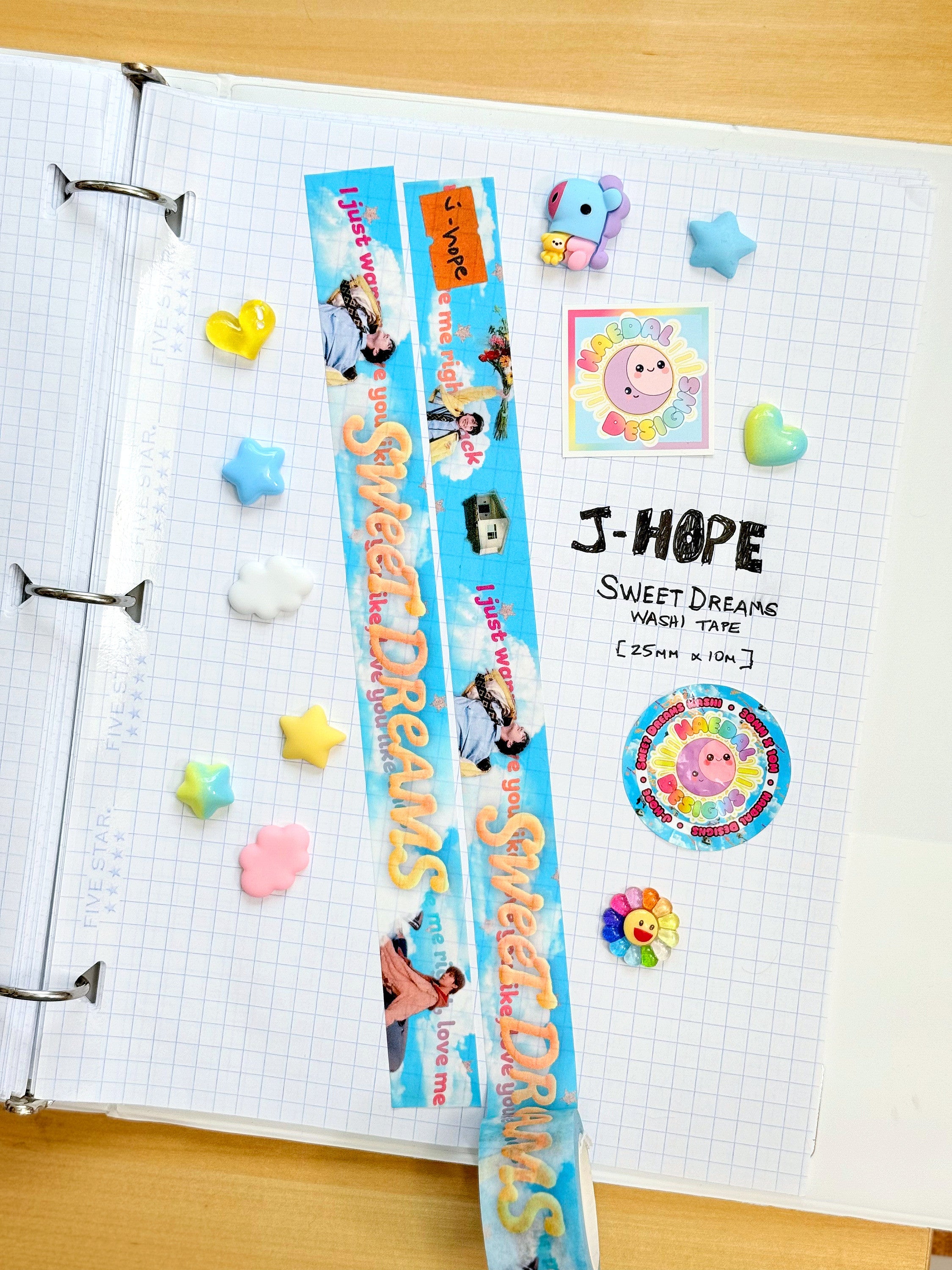 Sweet Dreams 25mm washi tape roll featuring dreamy cloud designs and aesthetic lyrics — view 4