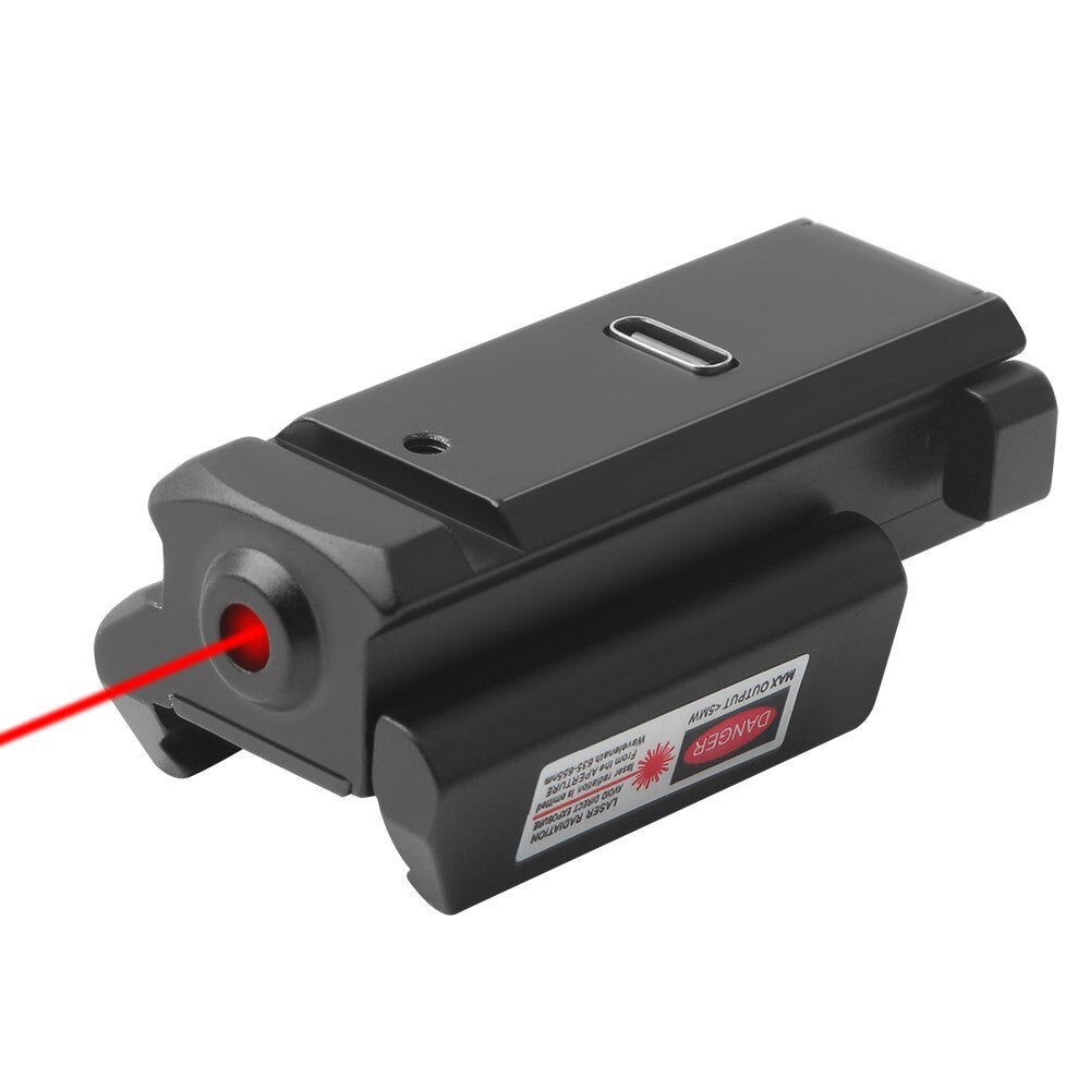 Tactical USB rechargeable airsoft pistol laser sight in black emitting a bright targeting beam — view 7