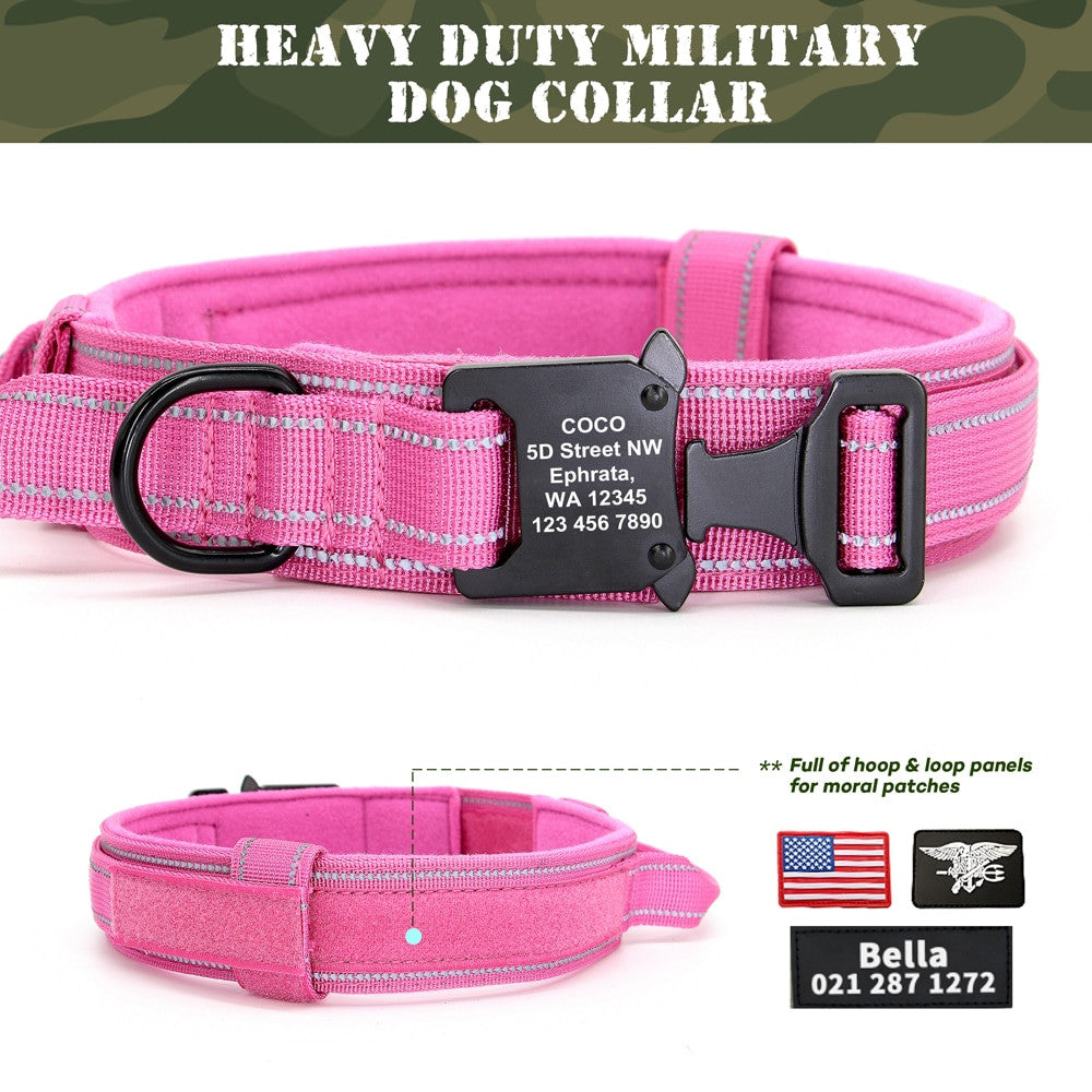 Personalized military tactical dog collar made of durable padded nylon with a quick control handle — view 2