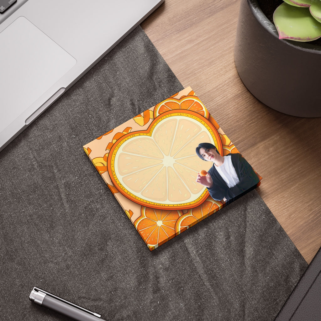 Square Yoongi tangerine heart sticky note pad with cute citrus design for planners and journaling — view 3