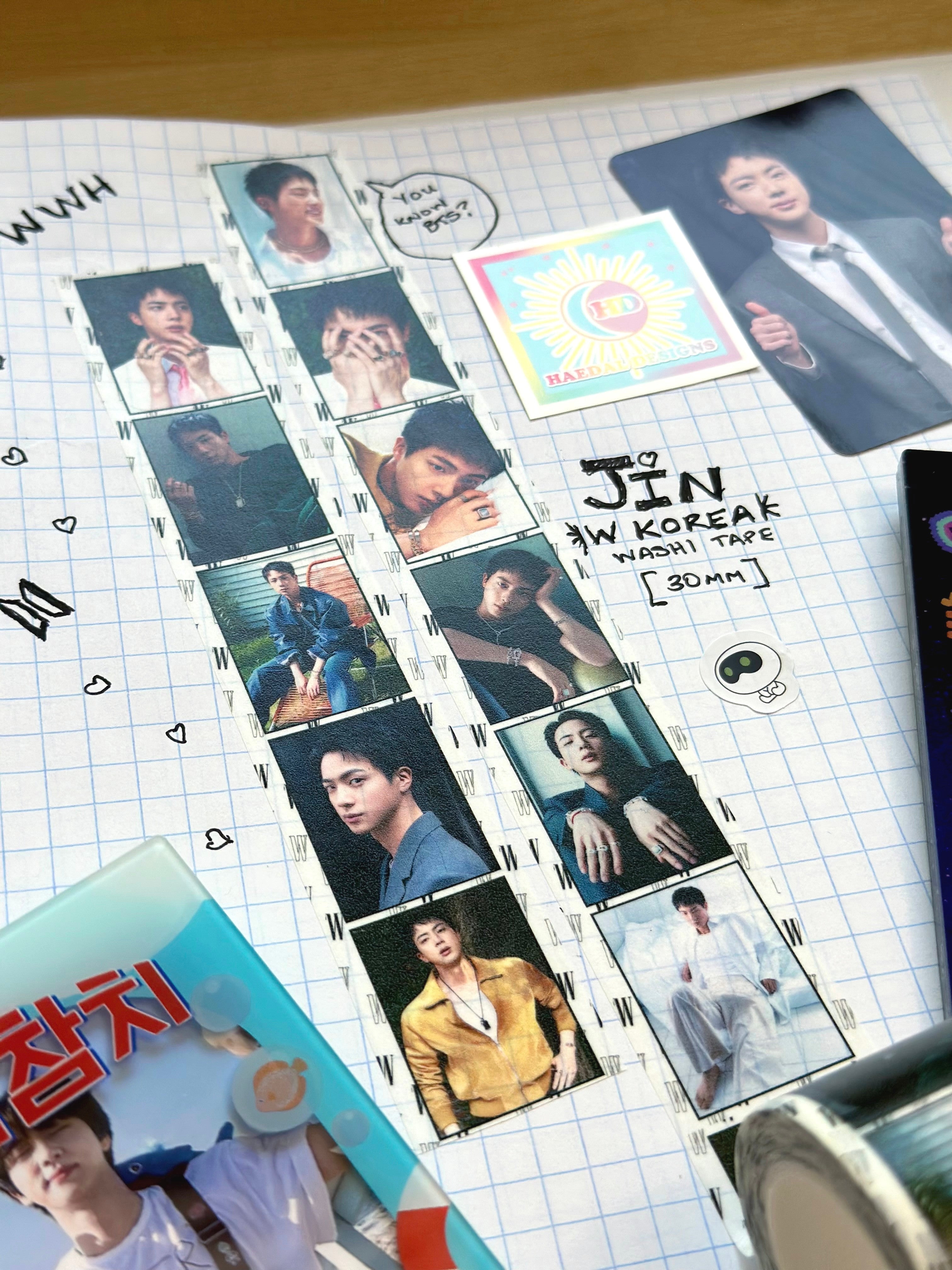 BTS Jin W Korea washi tape roll featuring black and white magazine photos for journaling — view 5