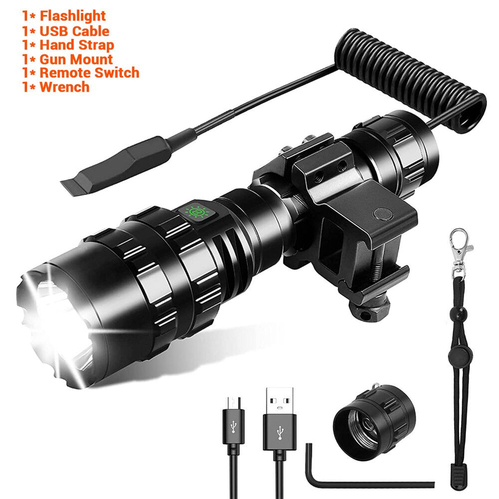 Black 1600 lumen tactical LED flashlight with waterproof casing for outdoor airsoft and survival — view 8