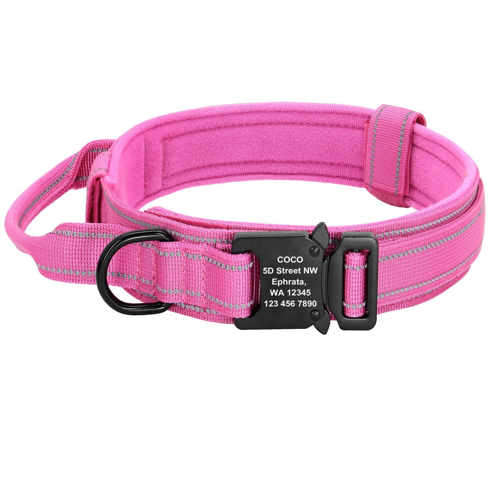 Personalized military tactical dog collar made of durable padded nylon with a quick control handle — view 10