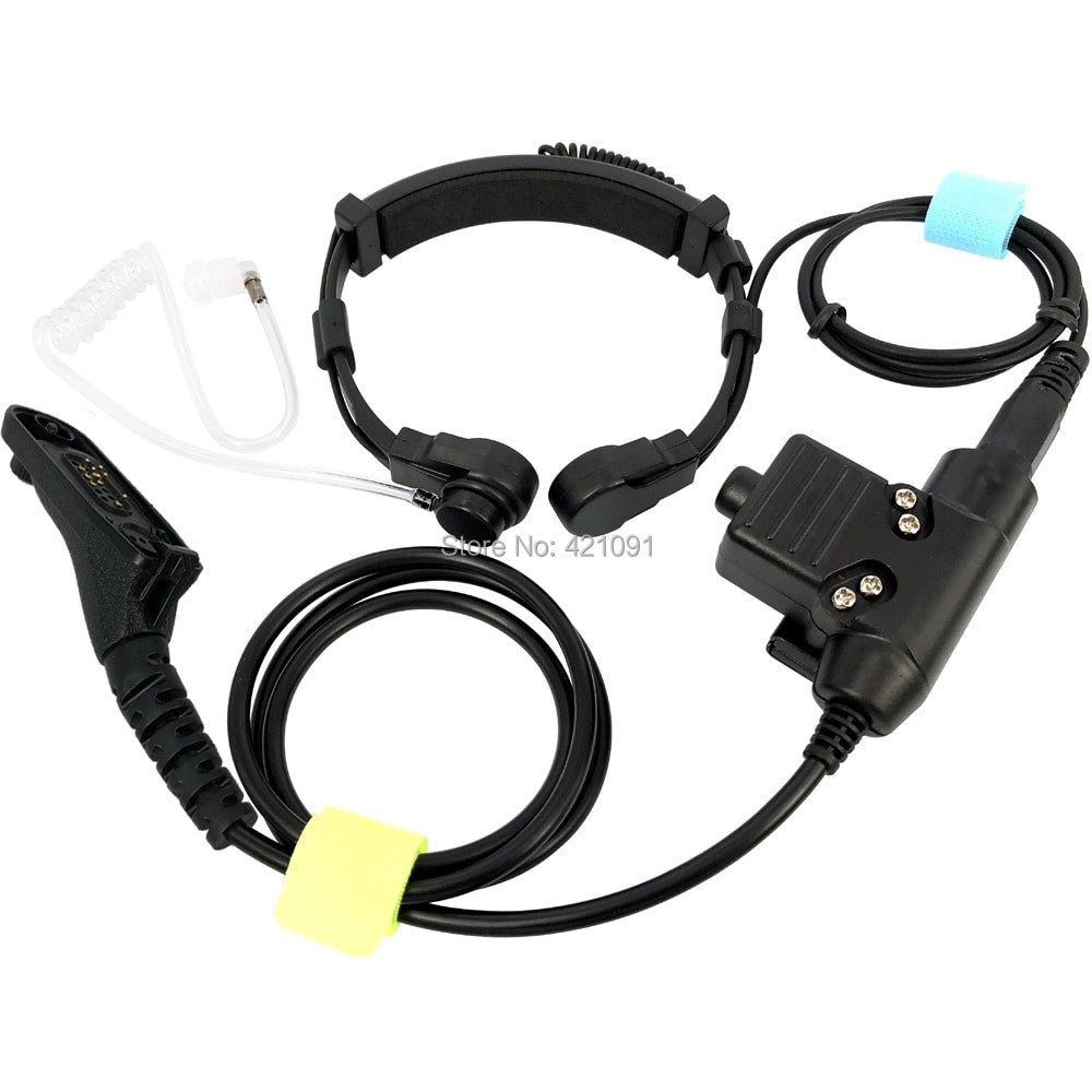 Tactical throat mic headset with acoustic tube earphone and heavy duty U94 PTT button for radios — view 2