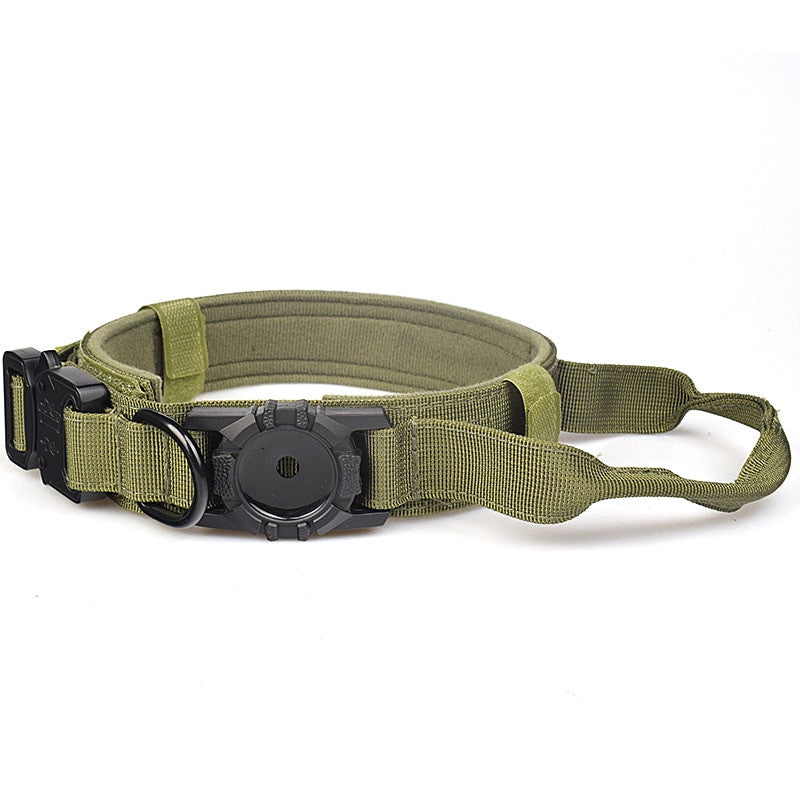 Tactical AirTag dog collar in solid color nylon with quick release buckle and tracker holder — view 8