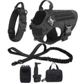Military dog harness and leash kit in solid color nylon with padded tactical vest.