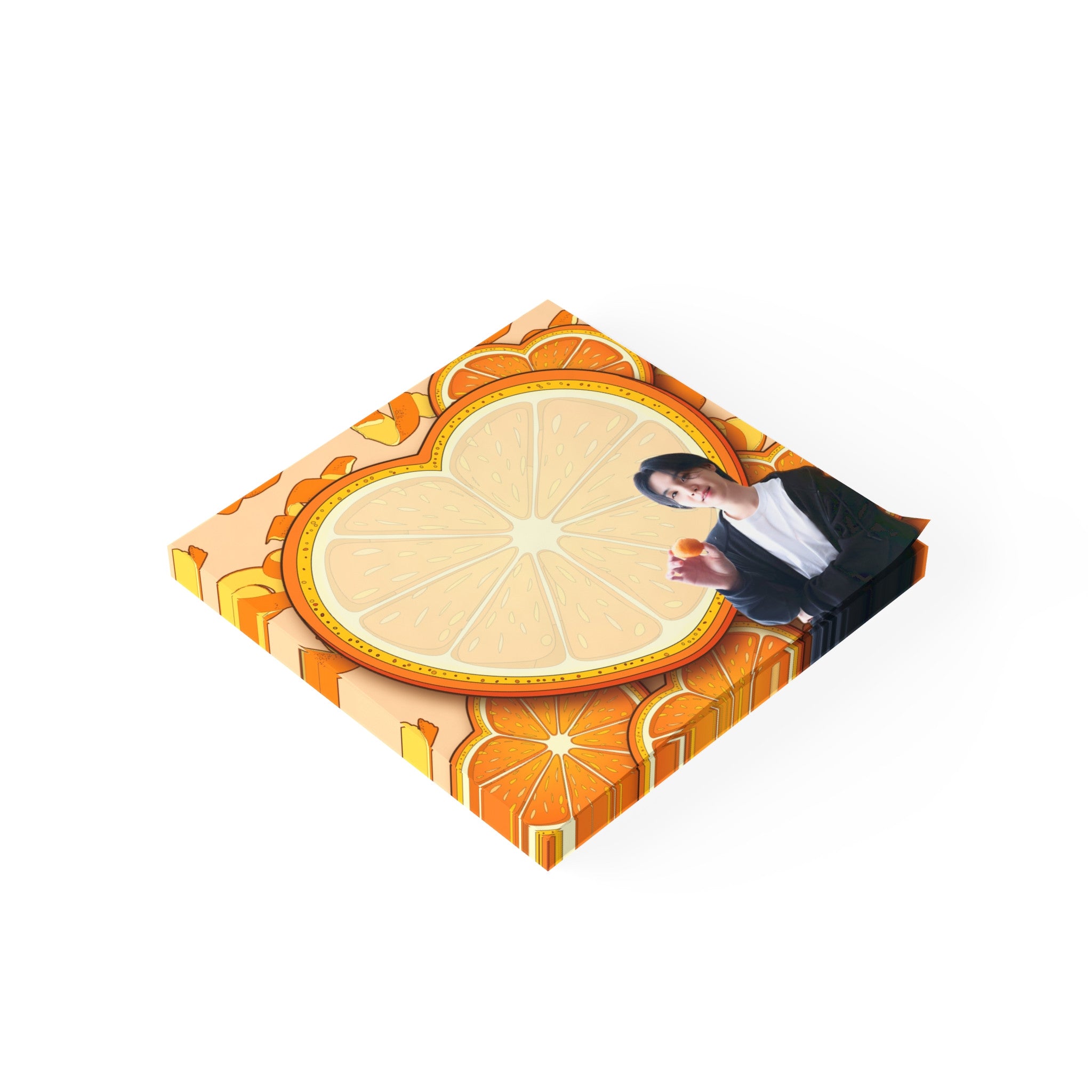 Square Yoongi tangerine heart sticky note pad with cute citrus design for planners and journaling — view 2