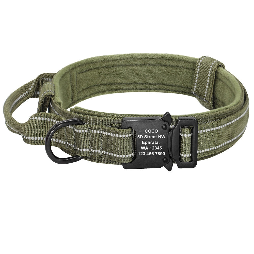 Personalized military tactical dog collar made of durable padded nylon with a quick control handle — view 8