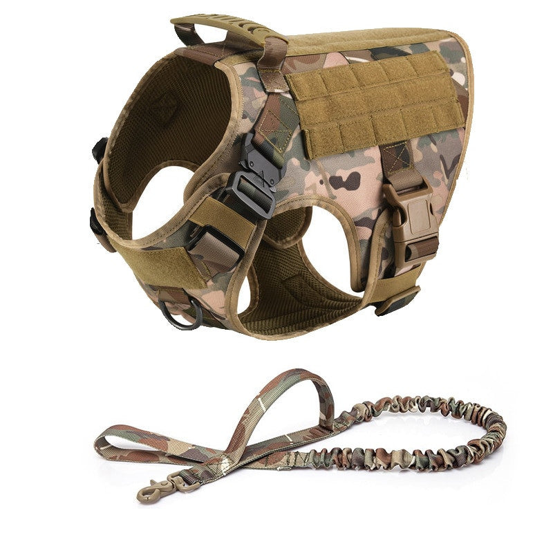 Military tactical dog harness in heavy-duty nylon featuring adjustable straps and a padded vest design — view 13