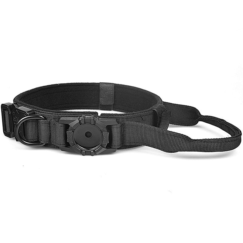 Tactical AirTag dog collar in solid color nylon with quick release buckle and tracker holder — view 7