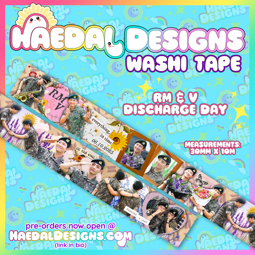 Discharge Day 30mm washi tape roll featuring nostalgic soft hued floral and scrapbook style illustrations — view 6