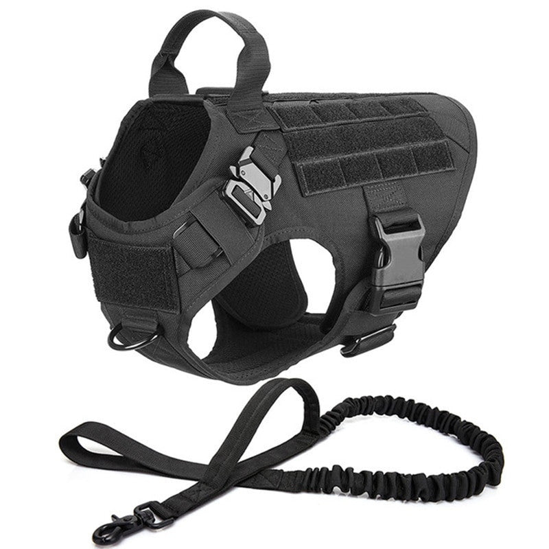 Military tactical dog harness in heavy-duty nylon featuring adjustable straps and a padded vest design — view 14