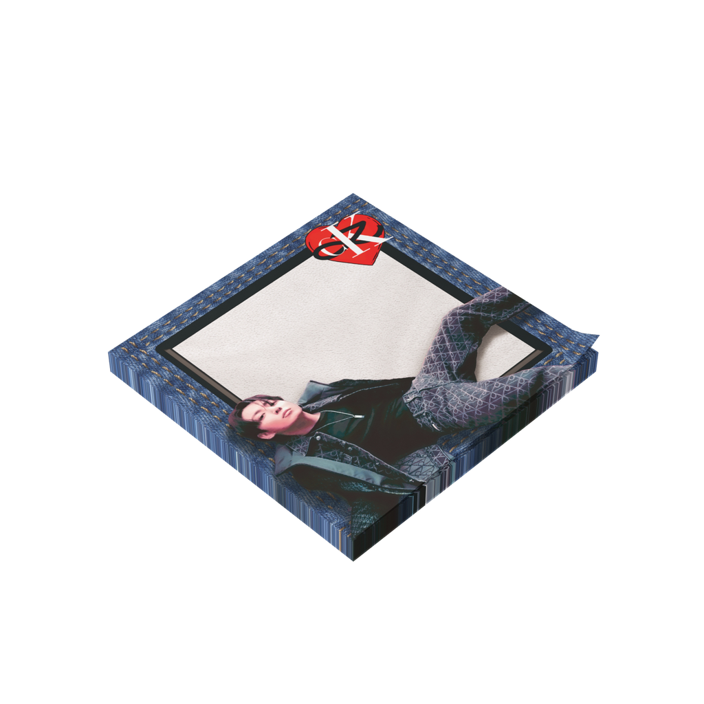 JK x CK adhesive sticky notes with denim texture and heart motif, square notepad stationery pad — view 9