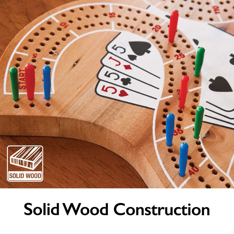 Solid pine wood 29 cribbage board game set with colorful tracking pegs and natural finish — view 3