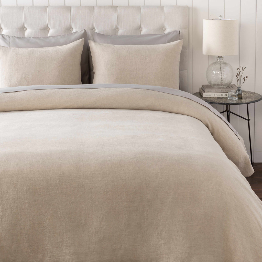 Firhouse light beige pure linen bedding set neatly arranged on a traditional style master bed