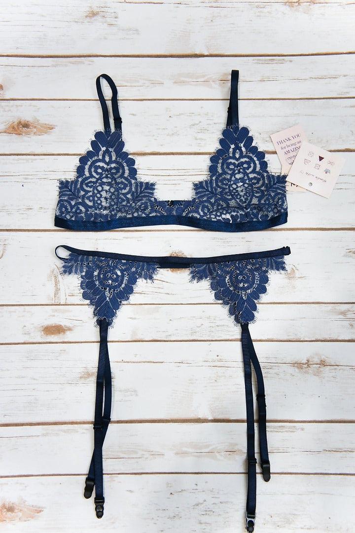 Flame and Lace Blue Garter Belt