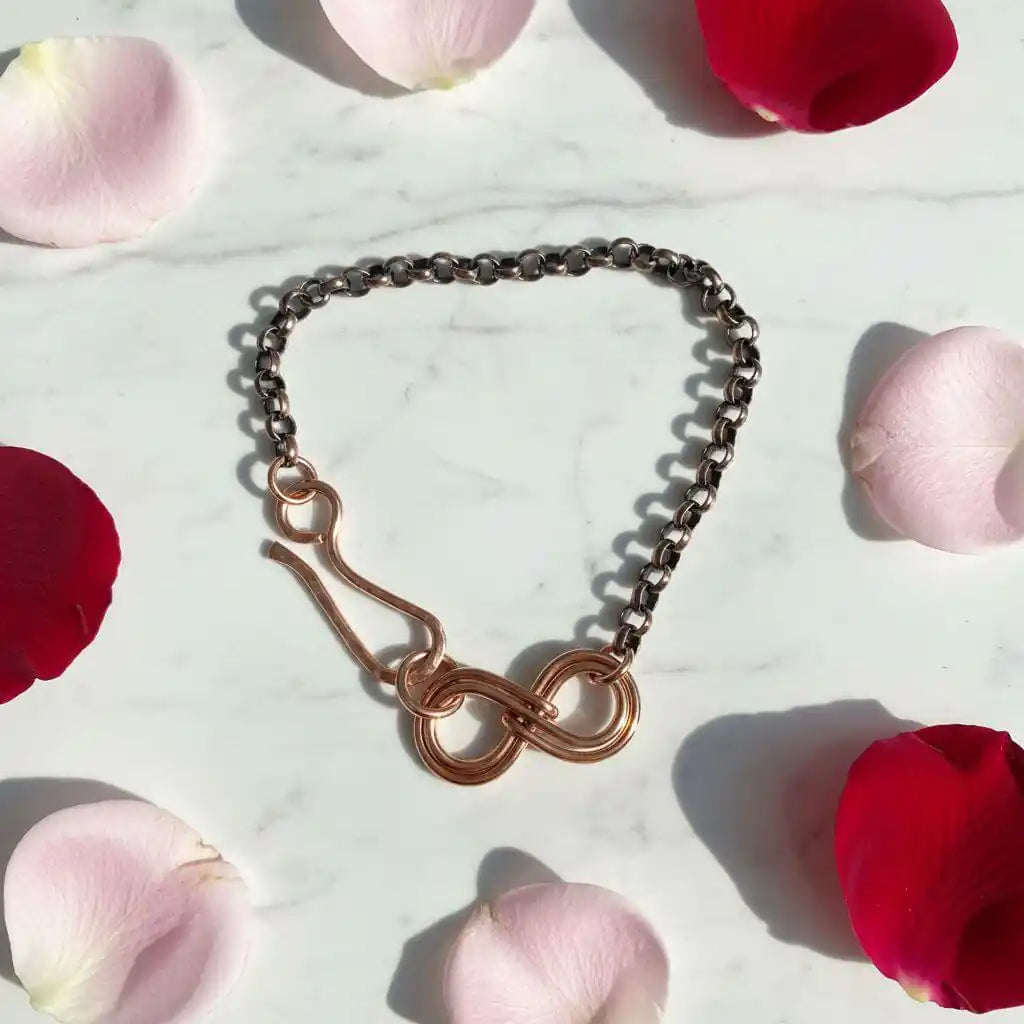 Wire Sculpted Copper Double Infinity Chain Bracelet-3