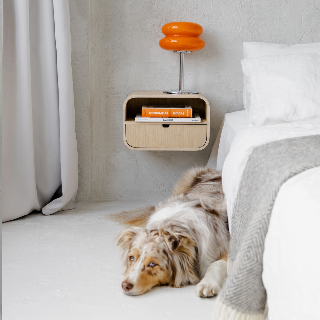 Floating Nightstand with Drawer, Minimalist Wall Mounted Oak Bedside Table-3