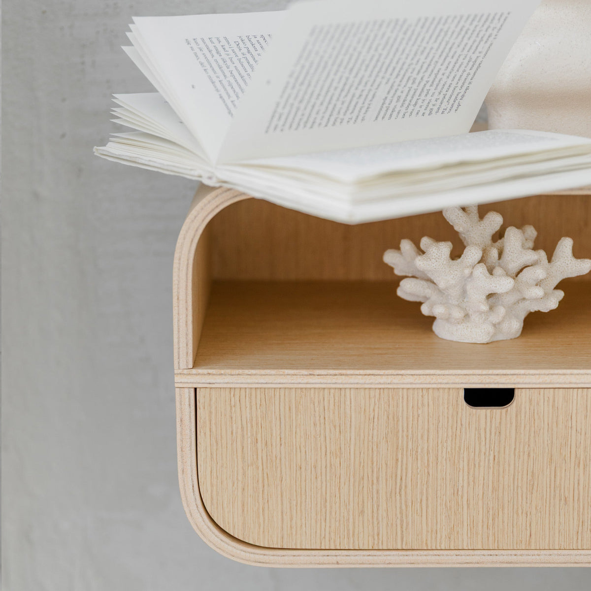 Floating Nightstand with Drawer, Minimalist Wall Mounted Oak Bedside Table-4