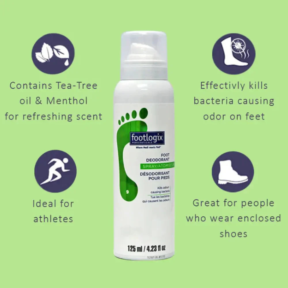 Footlogix Foot Fresh Deodorant Spray 125ml bottle, refreshing foot care mist with clean white label. — view 2