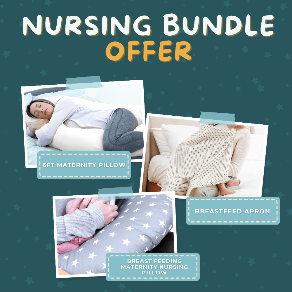 Three-piece maternity bundle including nursing pillow full body pillow and cotton breastfeeding apron set