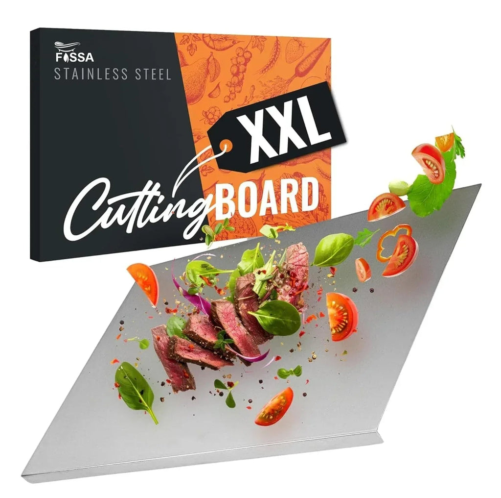 Extra large 304 stainless steel chopping board in silver for hygienic kitchen food preparation