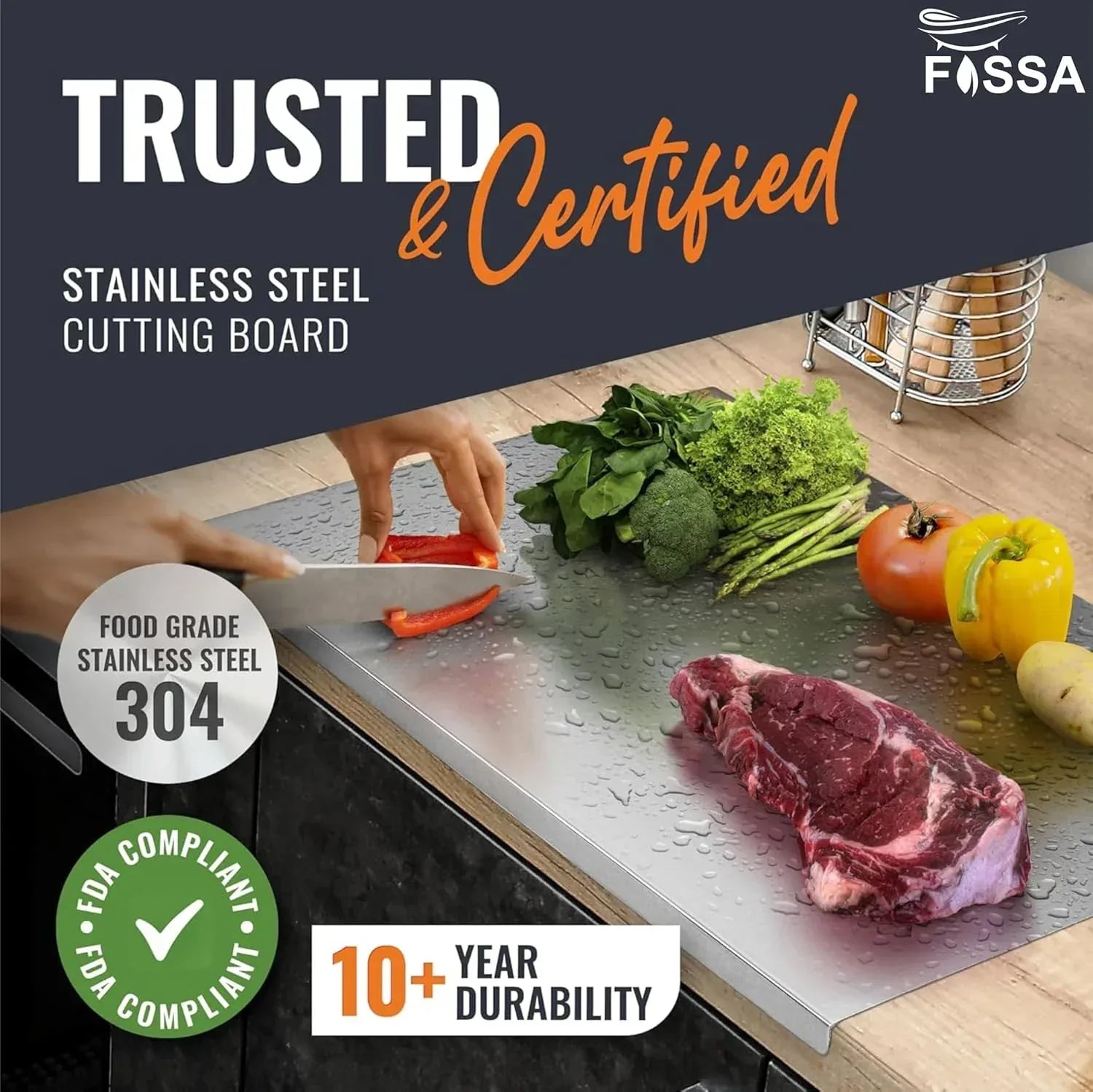 Extra large 304 stainless steel chopping board in silver for hygienic kitchen food preparation — view 4