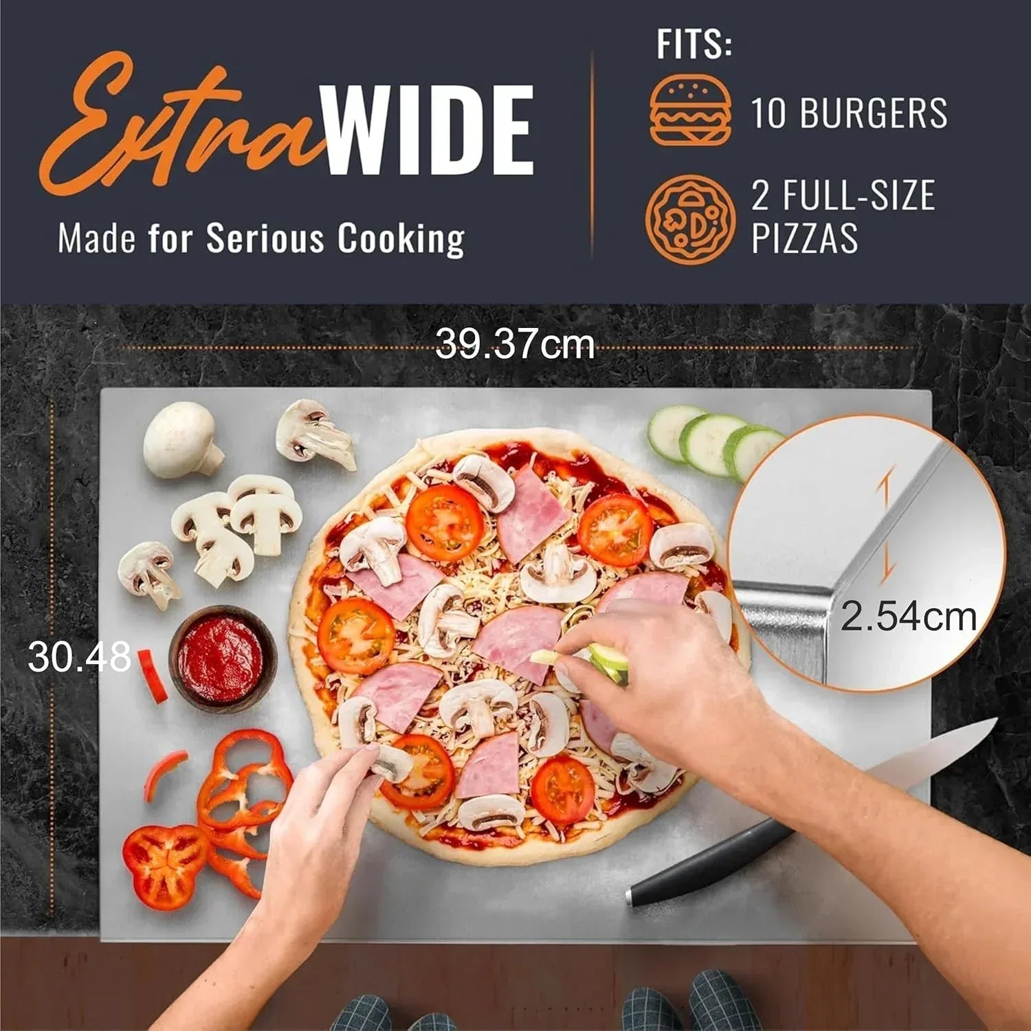 Extra large 304 stainless steel chopping board in silver for hygienic kitchen food preparation — view 2