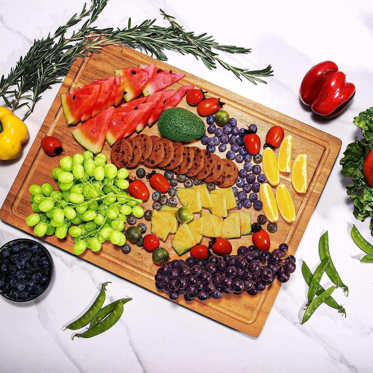 Extra large natural wooden chopping board for daily kitchen meal prep and cooking — view 5