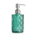 350ml diamond patterned white glass soap dispenser with green rust-proof pump for bathroom or kitchen
