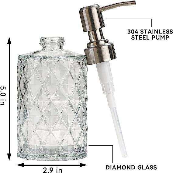 350ml diamond white glass soap dispenser with 304 stainless steel pump for modern bathroom decor — view 2