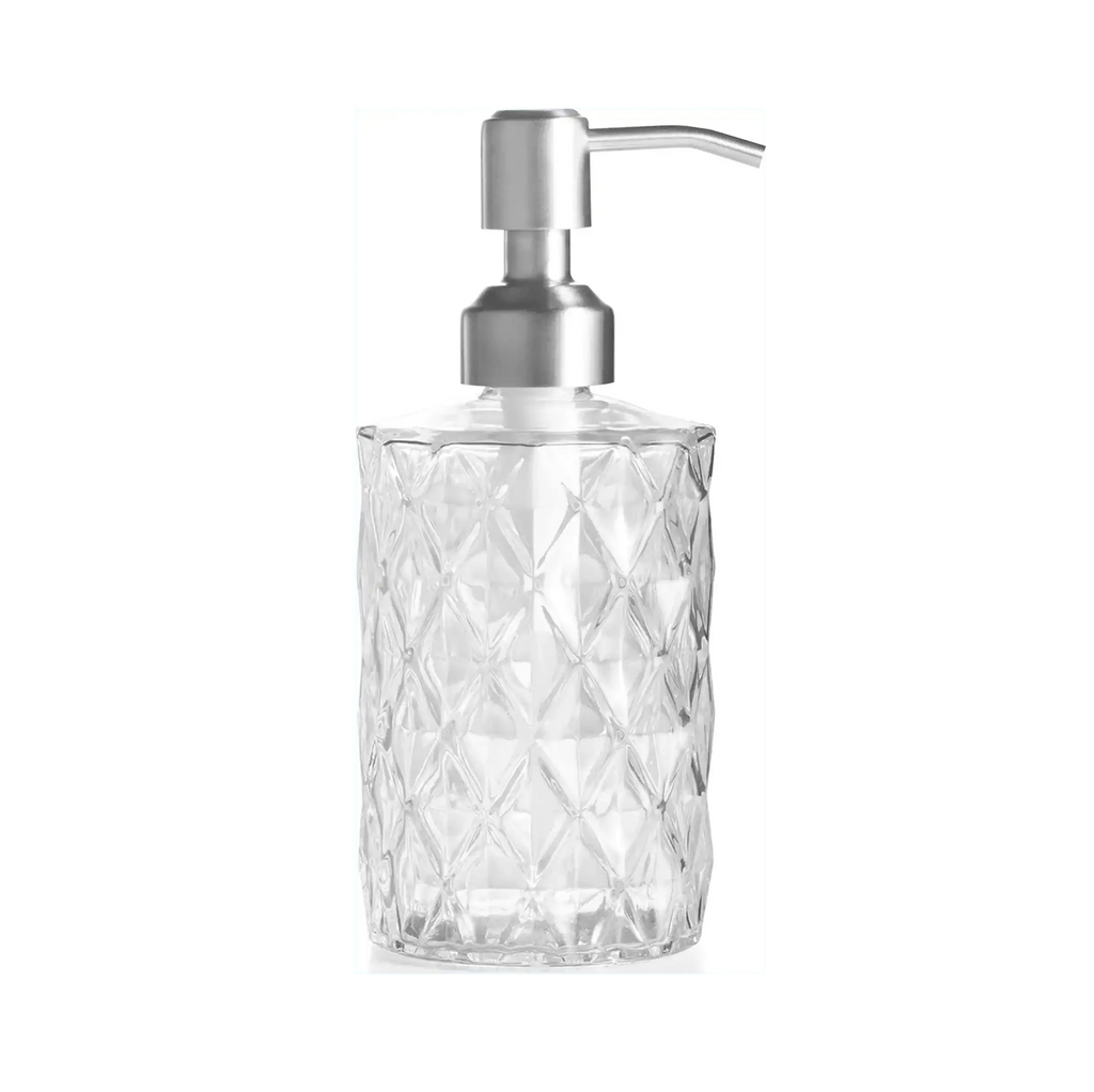 350ml diamond white glass soap dispenser with 304 stainless steel pump for modern bathroom decor