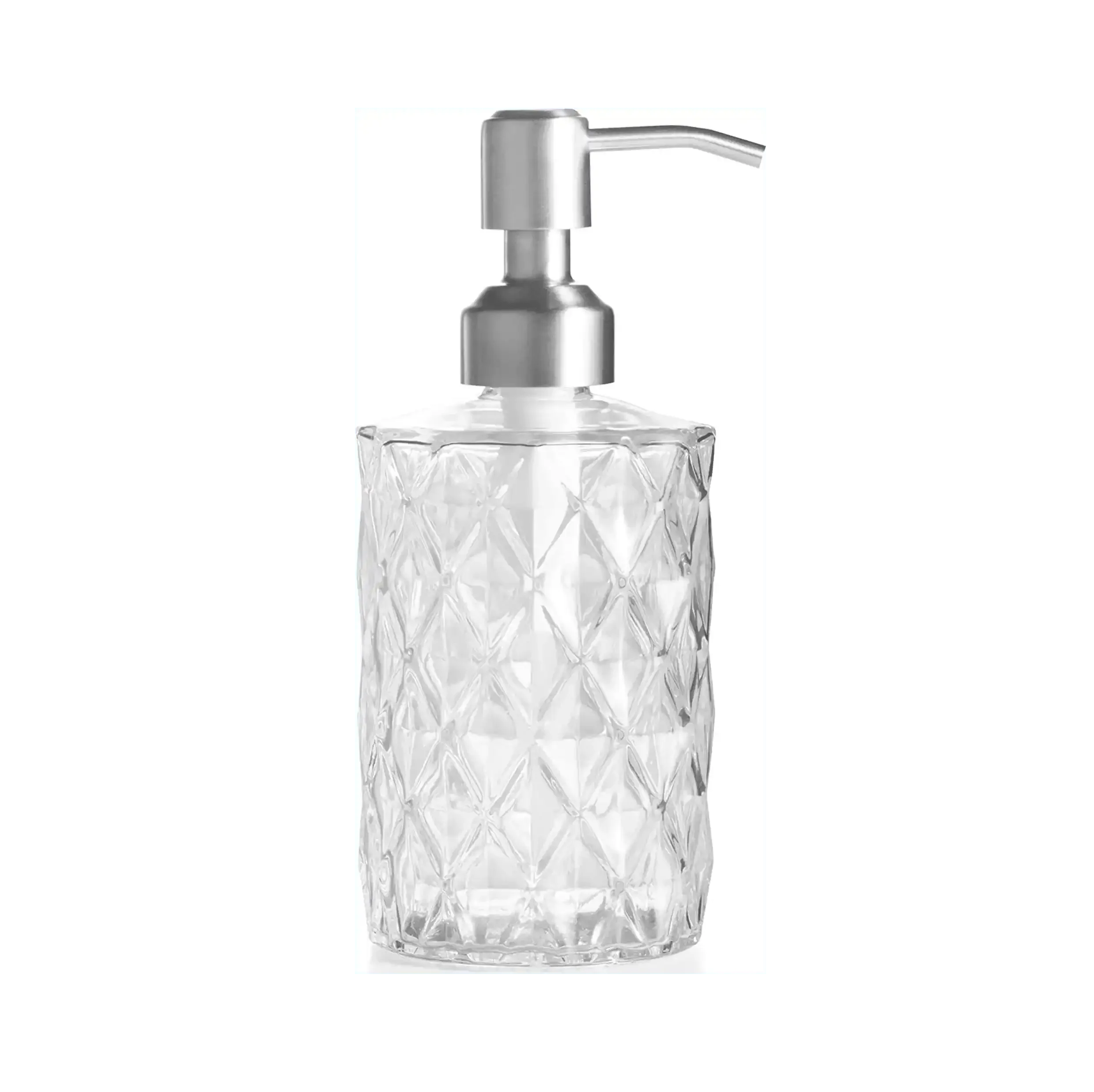 350ml diamond white glass soap dispenser with 304 stainless steel pump for modern bathroom decor