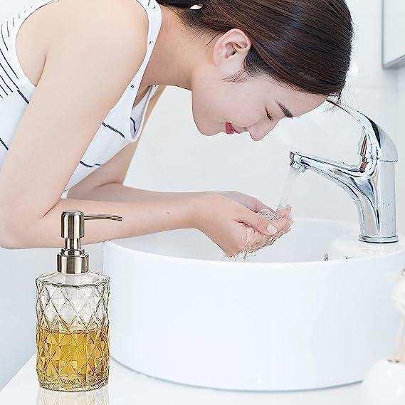 350ml diamond white glass soap dispenser with 304 stainless steel pump for modern bathroom decor — view 5