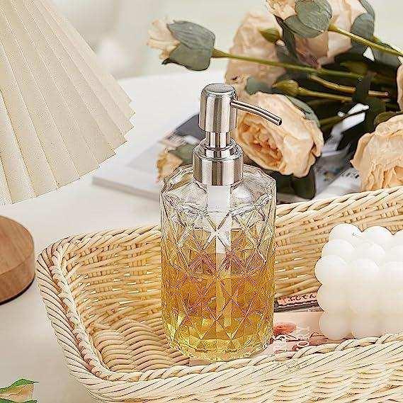 350ml diamond white glass soap dispenser with 304 stainless steel pump for modern bathroom decor — view 4
