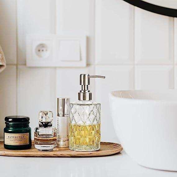 350ml diamond white glass soap dispenser with 304 stainless steel pump for modern bathroom decor — view 3
