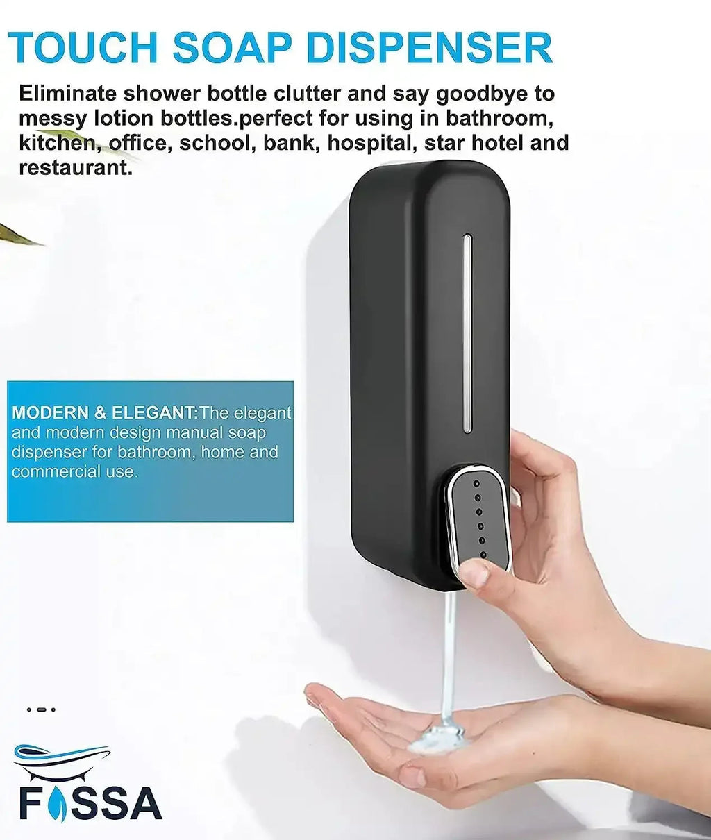 Sleek 350ml wall mounted black manual soap dispenser for modern bathroom or kitchen sinks — view 3